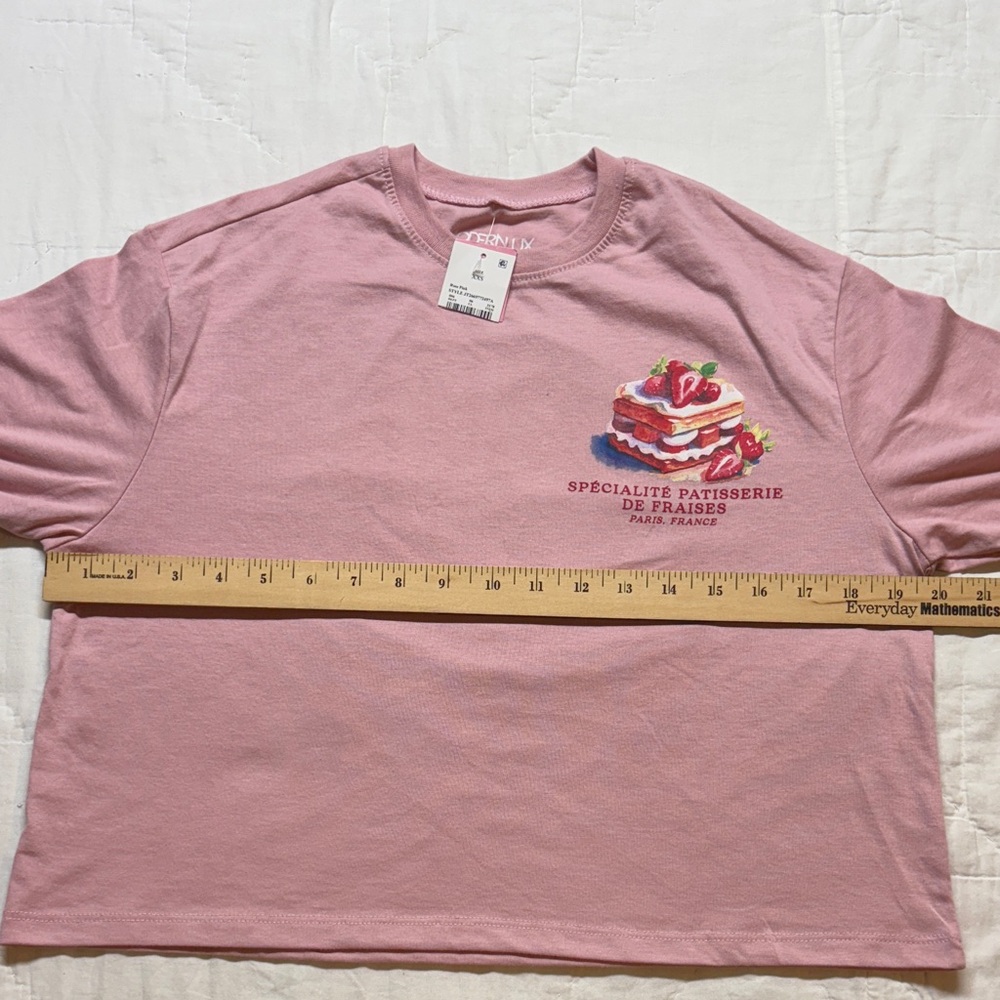 NWT Modern Lux Shirt Womens XXS Pink French Pastry Oversized Cropped Graphic Tee - Picture 5 of 10